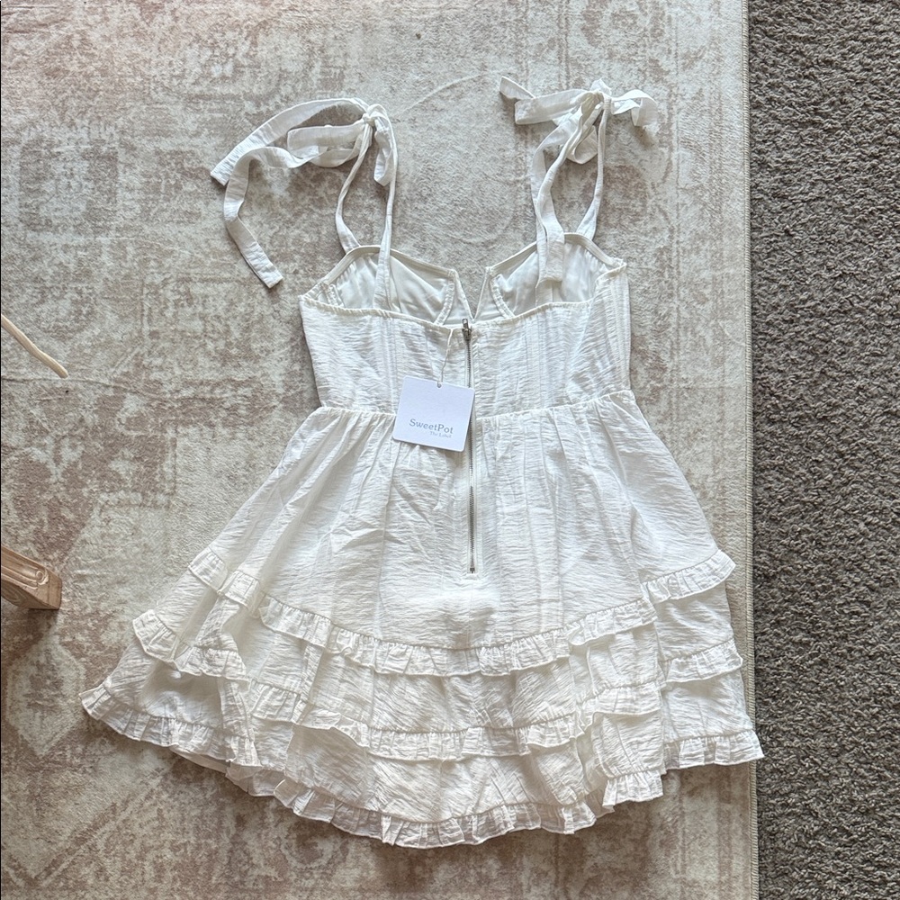 White Ruffled Mini Dress - Picture 2 of 2